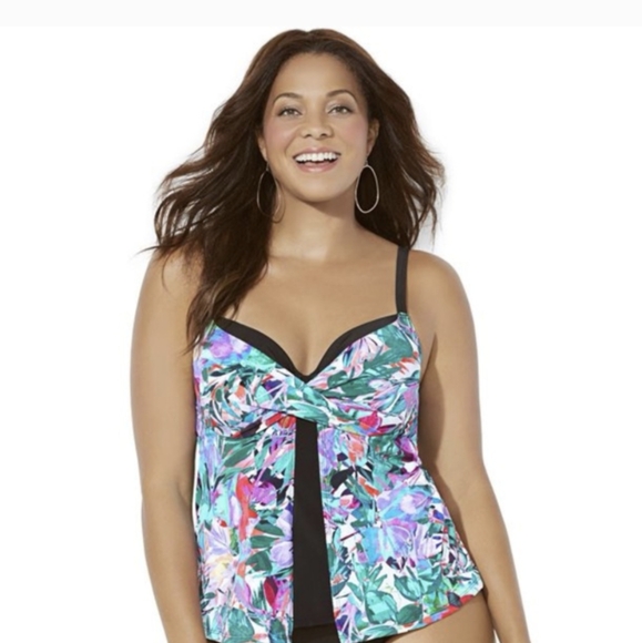 Swimsuits For All Other - SWIMSUITS FOR ALL Flyaway Tankini Top Size 8 Tropical Print